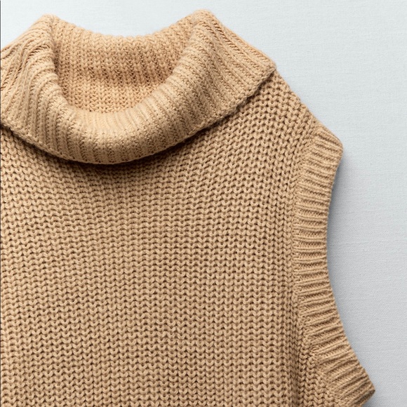 ZARA CAMEL TAN CROCHET TURTLE SWEATER VEST SIZE LARGE - Picture 5 of 5